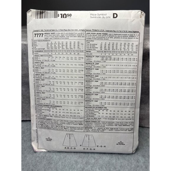 McCalls 7777 Skirt Pattern 12 14 16 A-Line Pleated Uncut 1995 - Picture 4 of 9